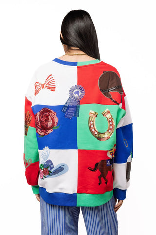 QOS Multi Checkered Kentucky Derby Icon Sweatshirt - Boutique Bella BellaQueen of Sparkles