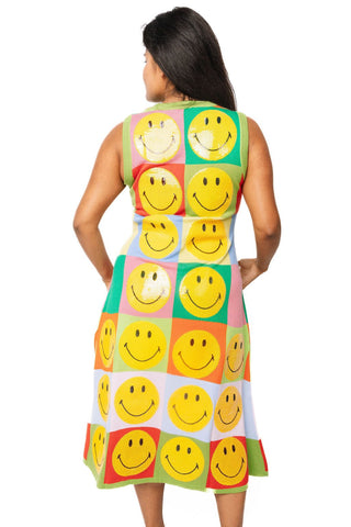 QOS Multi Checkered Smiley Knit Midi Dress - Boutique Bella BellaQueen of Sparkles