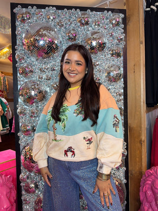 QOS Multi Christmas Beach Scene Sweatshirt - Boutique Bella BellaQueen of Sparkles