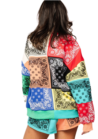 QOS Multi Colorblock Bandana Sweatshirt - Boutique Bella Bella