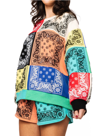 QOS Multi Colorblock Bandana Sweatshirt - Boutique Bella Bella