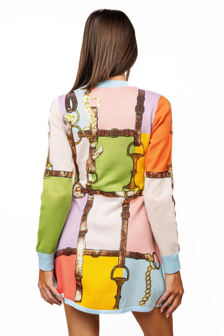 QOS Multi Colorblock Knit Horse Bit Long Sleeve Dress - Boutique Bella BellaQueen of Sparkles