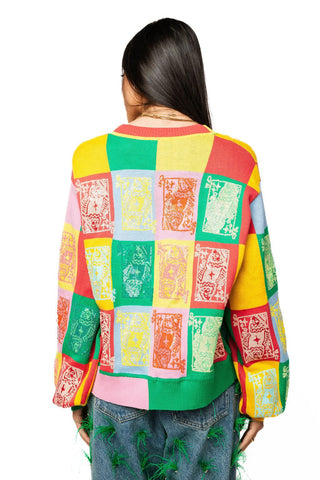 QOS Multi Colorblock Logo Button Up Cardigan - Boutique Bella BellaQueen of Sparkles