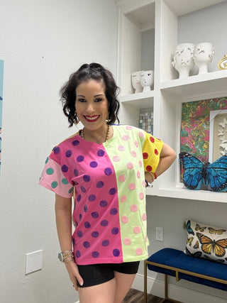 QOS Multi Colorblock Polka Dot Tee - Boutique Bella BellaT-shirt