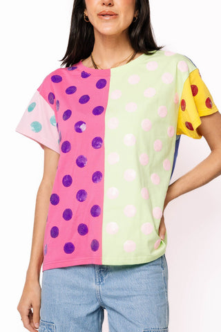 QOS Multi Colorblock Polka Dot Tee - Boutique Bella BellaT-shirt