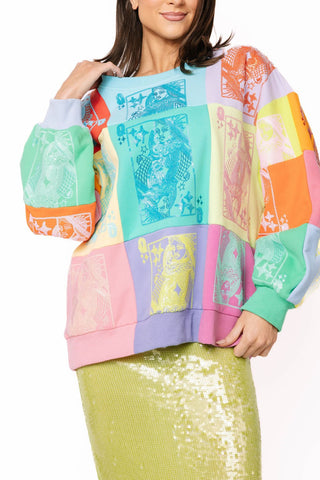 QOS Multi Colorblock QOS Card Logo Sweatshirt - Boutique Bella BellaQueen of Sparkles