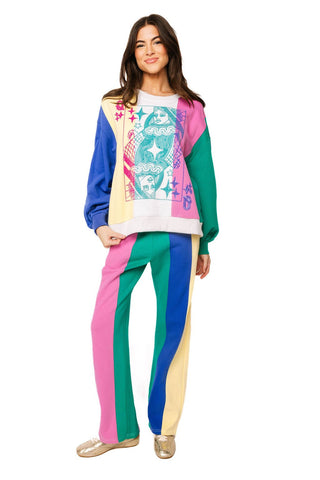 QOS Multi Colorblock Stripe QOS Card Logo Sweatshirt - Boutique Bella BellaQueen of Sparkles