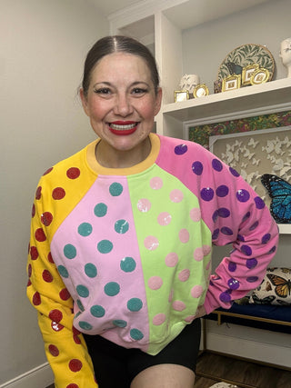 QOS Multi Colorblock Sweatshirt - Boutique Bella BellaQueen of Sparkles