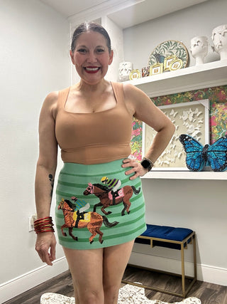 QOS Multi Derby Race Scene Knit Skirt - Boutique Bella BellaQueen of Sparkles