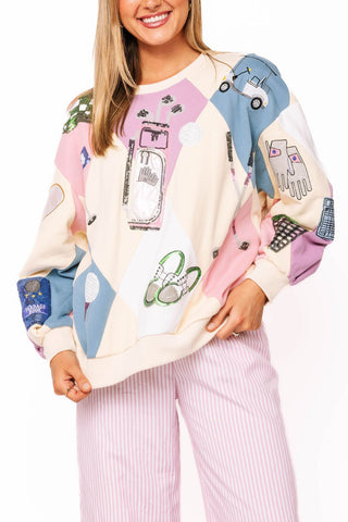 QOS Multi Diamond Print Golf Icon Sweatshirt - Boutique Bella BellaQueen of Sparkles