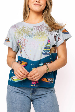 QOS Multi Firework Over Boats Tee - Boutique Bella BellaQueen of Sparkles