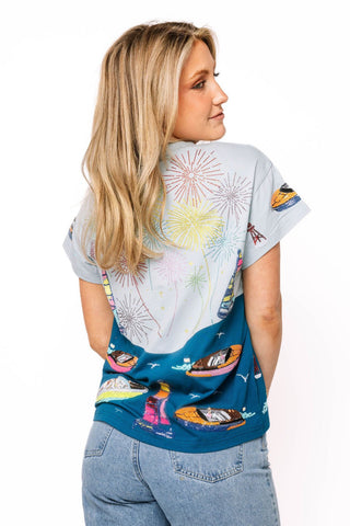 QOS Multi Firework Over Boats Tee - Boutique Bella BellaQueen of Sparkles