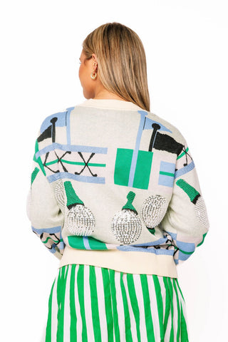 QOS Multi Golf Ball on Tee Icon Button Up Cardigan - Boutique Bella BellaQueen of Sparkles