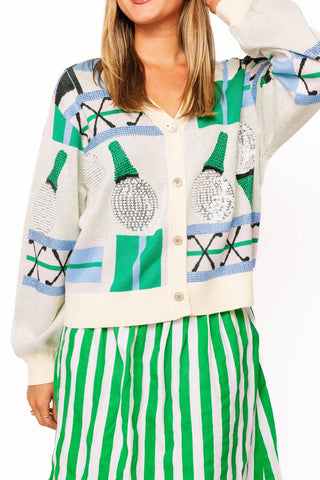 QOS Multi Golf Ball on Tee Icon Button Up Cardigan - Boutique Bella BellaQueen of Sparkles