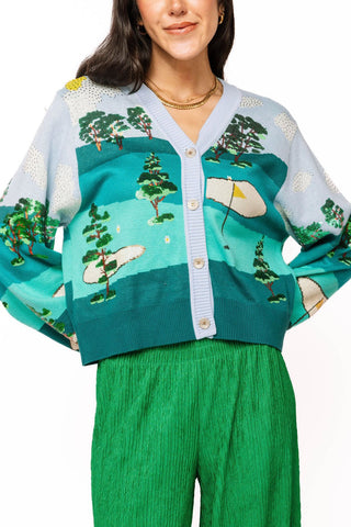 QOS Multi Golf Course Scene Button Up Cardigan - Boutique Bella BellaQueen of Sparkles