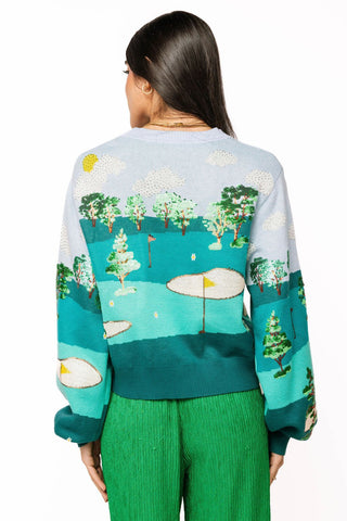 QOS Multi Golf Course Scene Button Up Cardigan - Boutique Bella BellaQueen of Sparkles