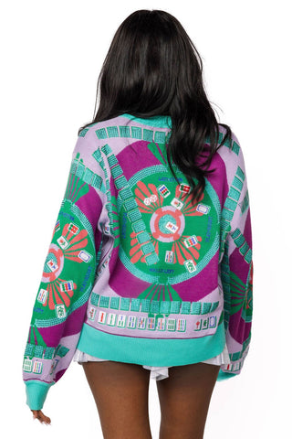 QOS Multi Mahjong Button Up Cardigan - Boutique Bella BellaQueen of Sparkles
