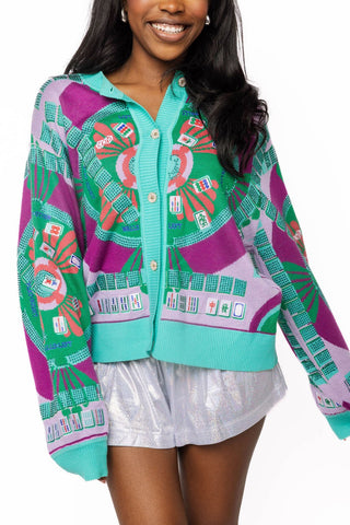 QOS Multi Mahjong Button Up Cardigan - Boutique Bella BellaQueen of Sparkles