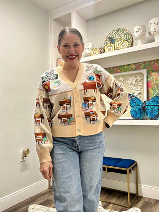 QOS Multi School Classroom Scene Cardigan - Boutique Bella BellaQueen of Sparkles