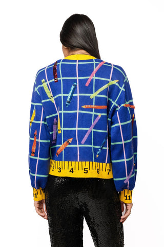 QOS Multi School Supplies Ruler Trim Button Up Cardigan - Boutique Bella BellaQueen of Sparkles