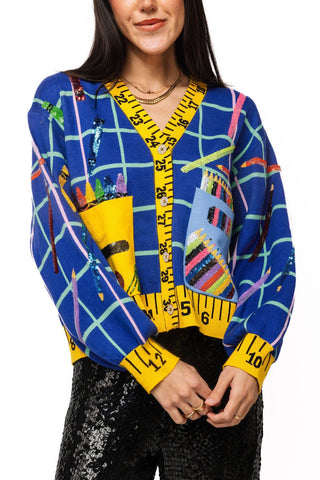 QOS Multi School Supplies Ruler Trim Button Up Cardigan - Boutique Bella BellaQueen of Sparkles