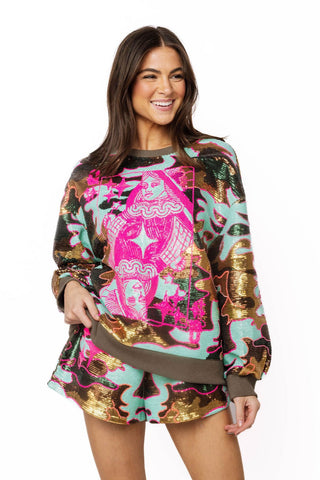 QOS Multi Sequin Camo Short - Boutique Bella BellaQueen of Sparkles