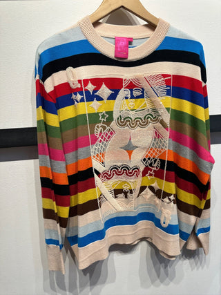 QOS Multi Striped QOS Card Logo Sweater - Boutique Bella BellaQueen of Sparkles