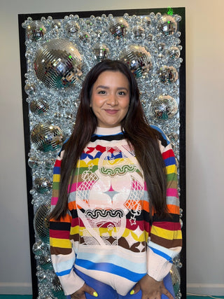 QOS Multi Striped QOS Card Logo Sweater - Boutique Bella BellaQueen of Sparkles