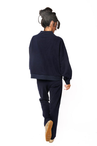 QOS Navy Christmas Plaid Metallic QOS Card Logo Mockneck Sweatshirt - Boutique Bella BellaQueen of Sparkles