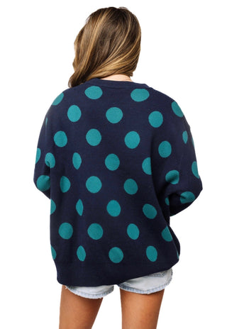 QOS Navy Polkadot Duck Sweater - Boutique Bella BellaQueen of Sparkles