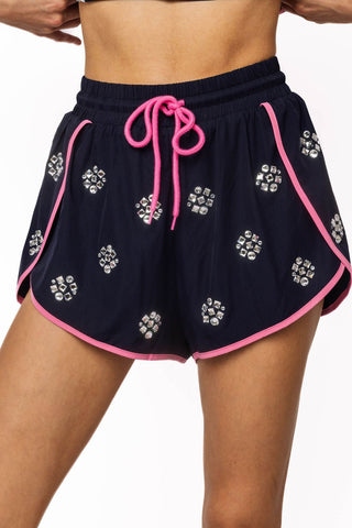 QOS Navy Rhinestone Active Short - Boutique Bella BellaQueen of Sparkles