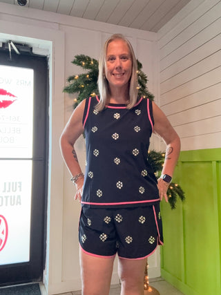 QOS Navy Rhinestone Active Tank - Boutique Bella BellaQueen of Sparkles