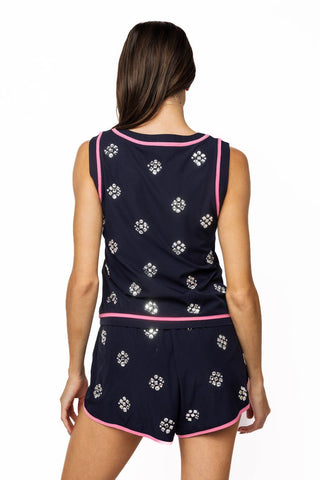 QOS Navy Rhinestone Active Tank - Boutique Bella BellaQueen of Sparkles