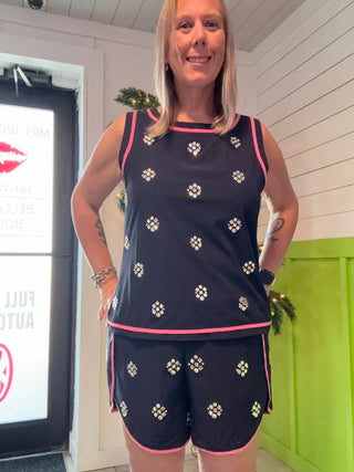 QOS Navy Rhinestone Active Tank - Boutique Bella BellaQueen of Sparkles
