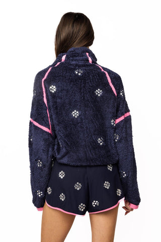 QOS Navy Rhinestone Zip Up Fleece - Boutique Bella BellaQueen of Sparkles