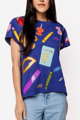 QOS Navy School Supplies Tee - Boutique Bella BellaQueen of Sparkles