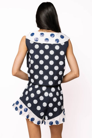 QOS Navy & White Polka Dot Ruffle Short - Boutique Bella Bella