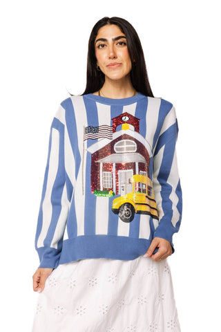 QOS Navy & White Striped School & School Bus Sweatshirt - Boutique Bella BellaQueen of Sparkles