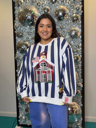 QOS Navy & White Striped School & School Bus Sweatshirt - Boutique Bella BellaQueen of Sparkles