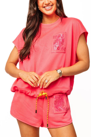 QOS Neon Pink QOS Card Logo Draw String Tank - Boutique Bella BellaTOP