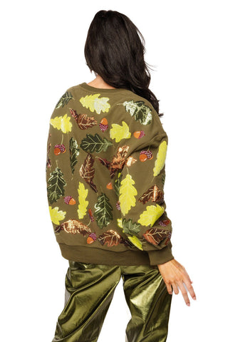 QOS Olive Green Multi Turkey & Leaves Sweatshirt - Boutique Bella BellaQueen of Sparkles