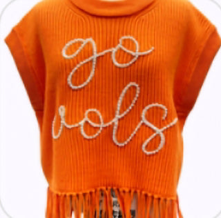 QOS - Orange Go Vols Fringe Sweater Vest - Boutique Bella BellaQueen of Sparkles