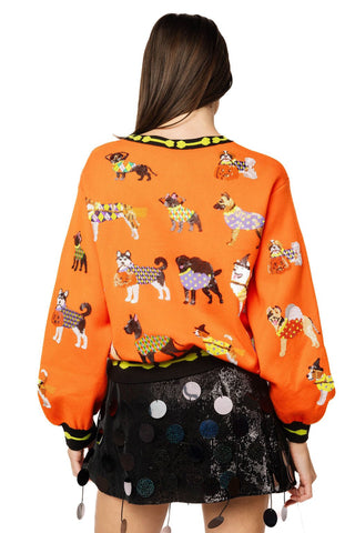 QOS Orange Halloween Dogs Button Up Cardigan - Boutique Bella BellaQueen of Sparkles