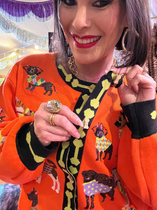 QOS Orange Halloween Dogs Button Up Cardigan - Boutique Bella BellaQueen of Sparkles
