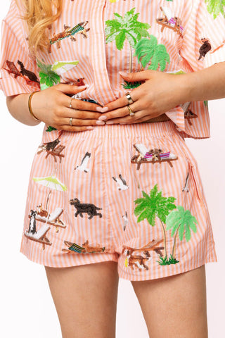 QOS Orange Stripe Dog at the Beach Cotton Short - Boutique Bella BellaQueen of Sparkles