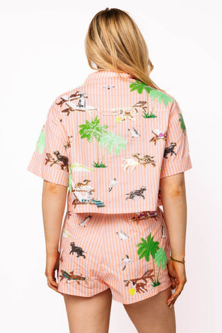 QOS Orange Stripe Dog at the Beach Cotton Top - Boutique Bella BellaQueen of Sparkles