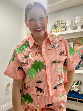 QOS Orange Stripe Dog at the Beach Cotton Top - Boutique Bella BellaQueen of Sparkles