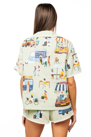 QOS Pale Green Embroidered Trim Farmers Market Button Up Top - Boutique Bella BellaQueen of Sparkles