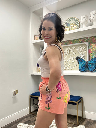 QOS Peach Multi Iris Cotton Short - Boutique Bella BellaQueen of Sparkles