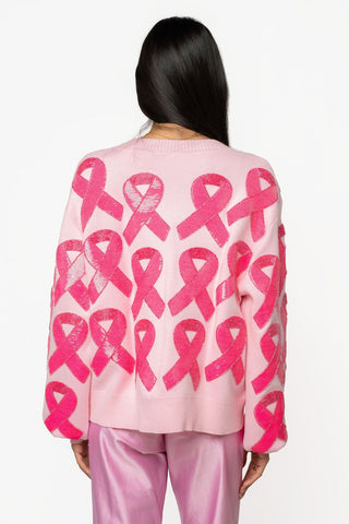 QOS Pink Breast Cancer Ribbon Button Up Cardigan - Boutique Bella BellaQueen of Sparkles